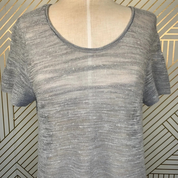 Eileen Fisher Gray Short Sleeve‎ Linen Sweater Top - Picture 2 of 8